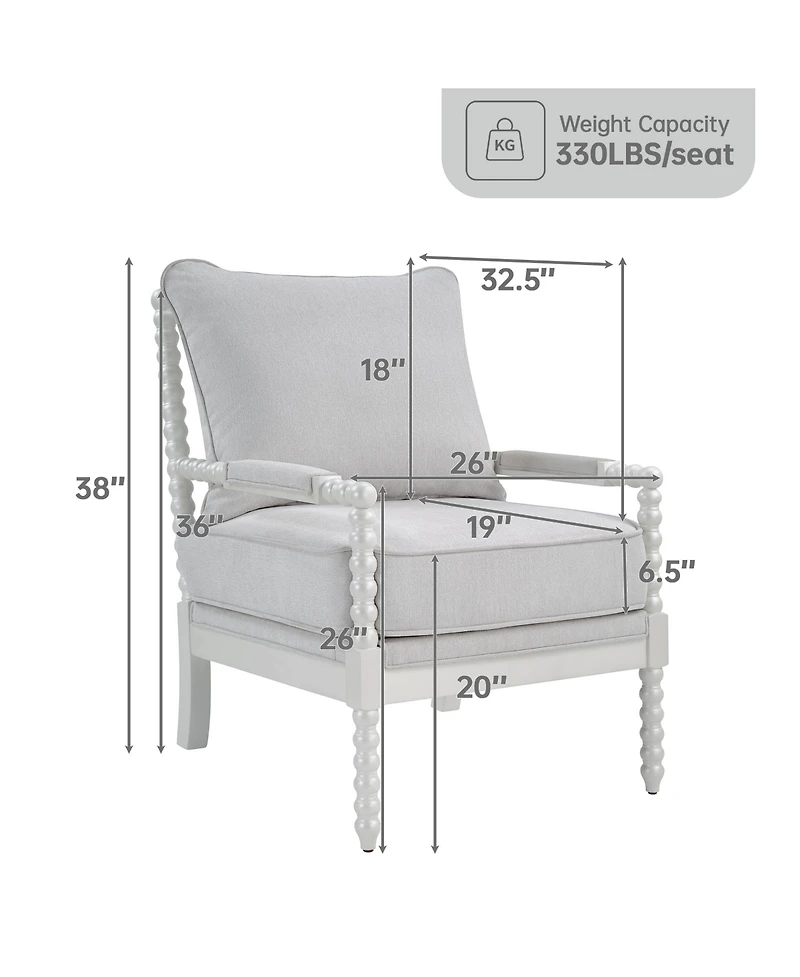 Morden Fort Mid Century Spindle Accent Chair for Living Room Linen Upholstered Armchair with Thick Cushion and Wood Frame