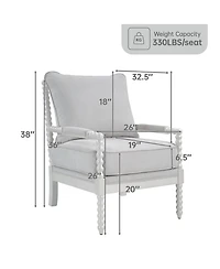 Morden Fort Mid Century Spindle Accent Chair for Living Room Linen Upholstered Armchair with Thick Cushion and Wood Frame