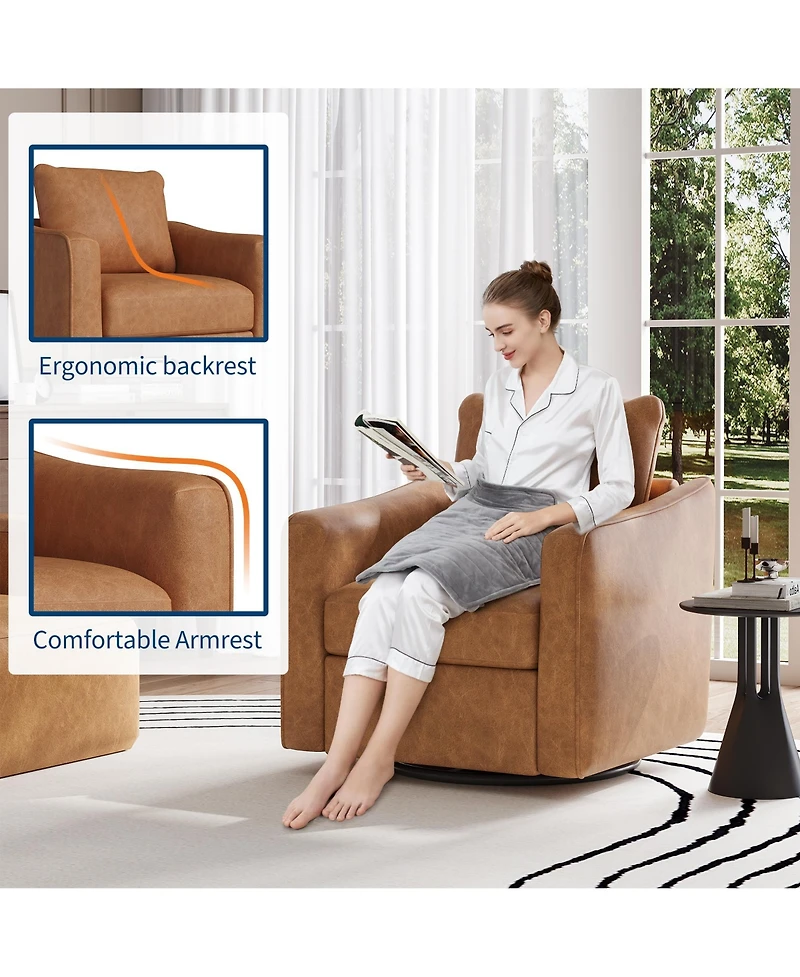 homfan 360 degrees Swivel Accent Chair, Modern Upholstered Armchair with Ergonomic Backrest, Plush Single Sofa for Living Room, Bedroom Office