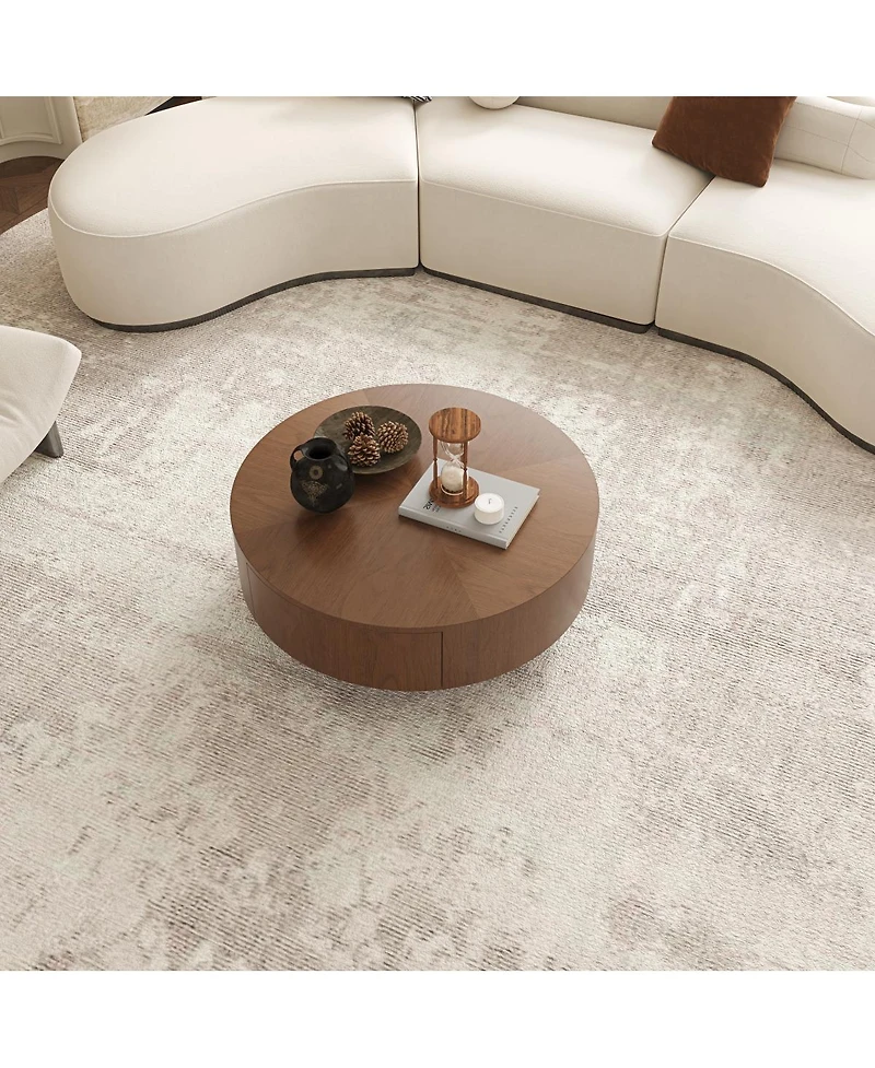Streamdale Furniture Drum Coffee Table with Hidden Storage and Sphere Base, 35.43