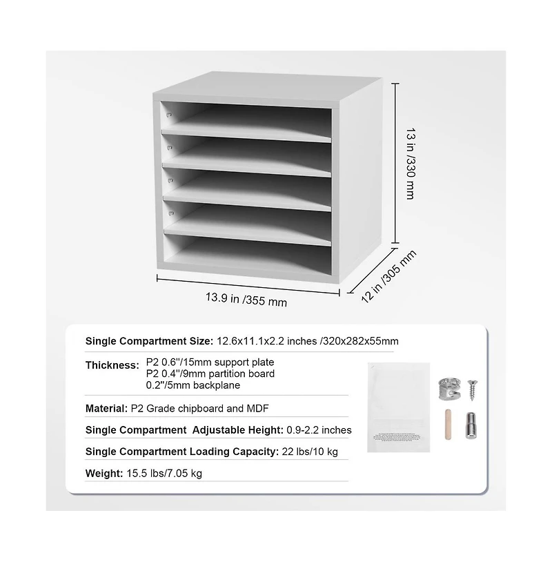 Slickblue 5 Compartment Mail Sorter Organizer with Adjustable Shelves for Office, Classroom & Home