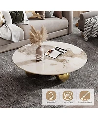 Streamdale Furniture Round Coffee Table with Stainless Steel Pedestal and Faux Marble Top