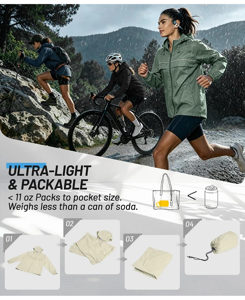 Piscifun Women's Waterproof Packable Lightweight Hooded Rain Jacket