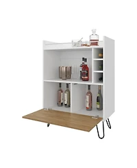 Fm Furniture Otho Bar Cabinet with Drop-Down Door, Wine Storage, Open Shelves, and Hairpin Legs