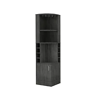 Fm Furniture Aspen Kava Corner Bar Cabinet with Wine Bottle Storage, Stemware Rack, and Shelves Smoky Oak