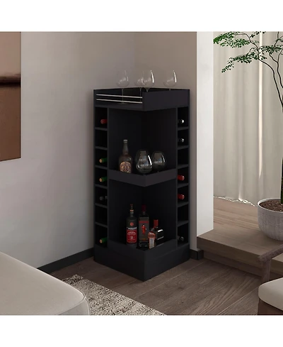 Fm Furniture Lamer Corner Bar Cabinet with Wine Rack and Open Shelf
