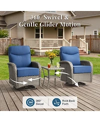 Pocassy 7-Pieces Patio Furniture Set Wicker Conversation Rocking Bistro with Sofa, Coffee Table, Tempered Glass Side Table and 2 Ottoman