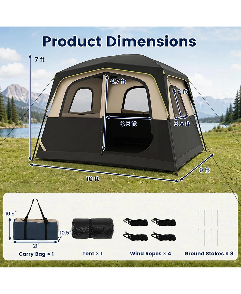 Gymax 6-Person Camping Tent with Top Rainfly Mesh Windows Large Door Ground Stakes