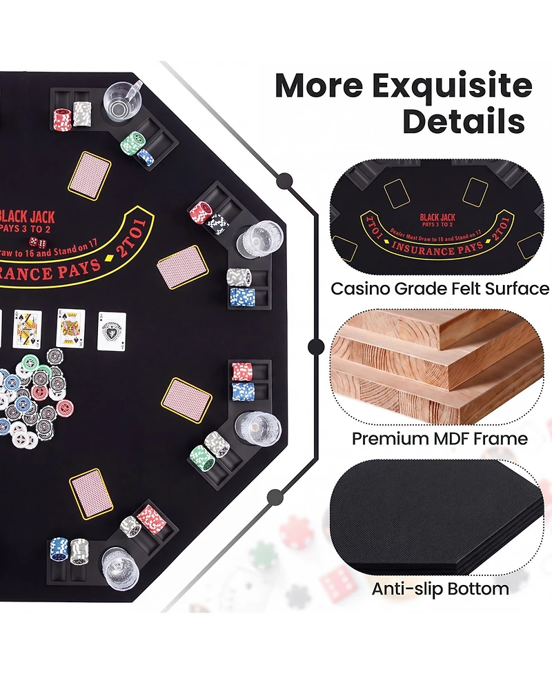 Gymax 8-Player Portable Poker Table Top Cup Holders and Chip Trays Carrying Bag