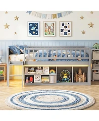 Gymax Twin Size Loft Bed with Adjustable Led Lights Bookshelves Safety Guardrails
