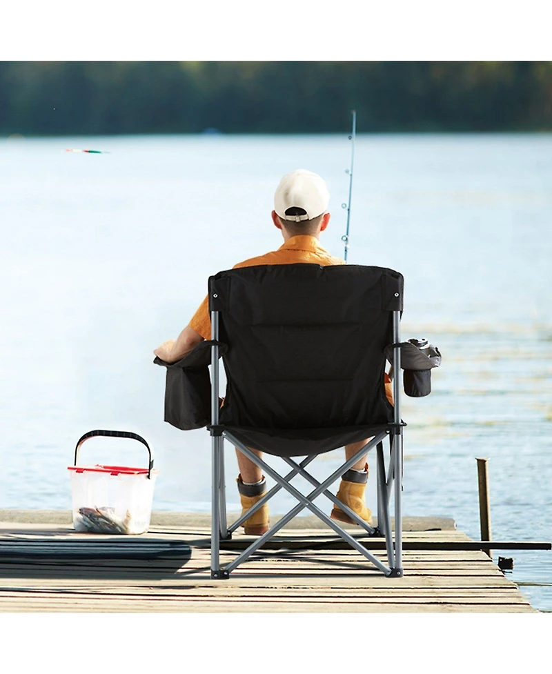 Slickblue Portable Outdoor Camping Chair with Padded Armrests, Side Pockets and Cooler Bag