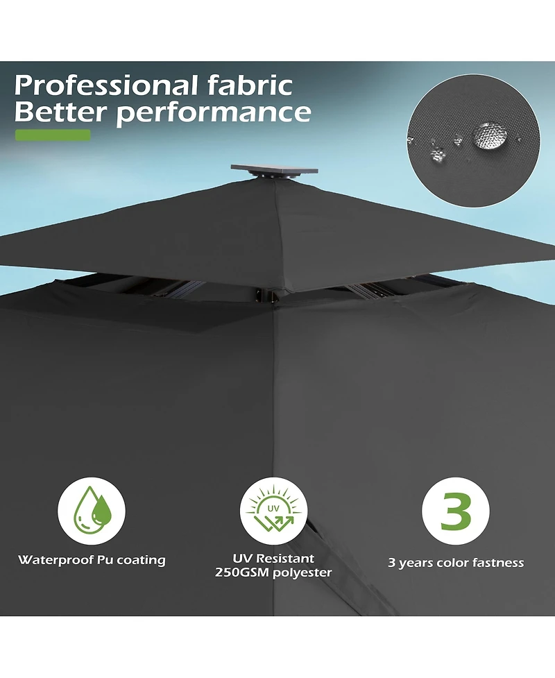 Pellebant Rectangular Solar Powered Led Patio Umbrella Offset Cantilever with 350-lb Base