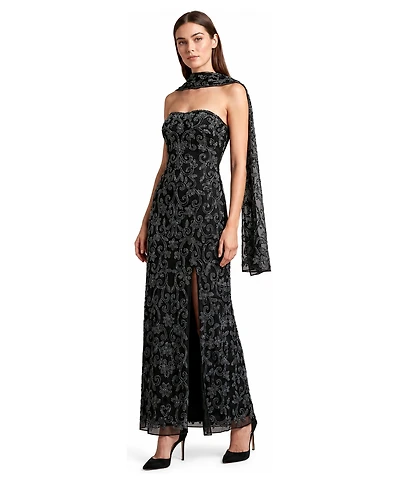 Lara Women's Strapless Beaded Gown with Scarf
