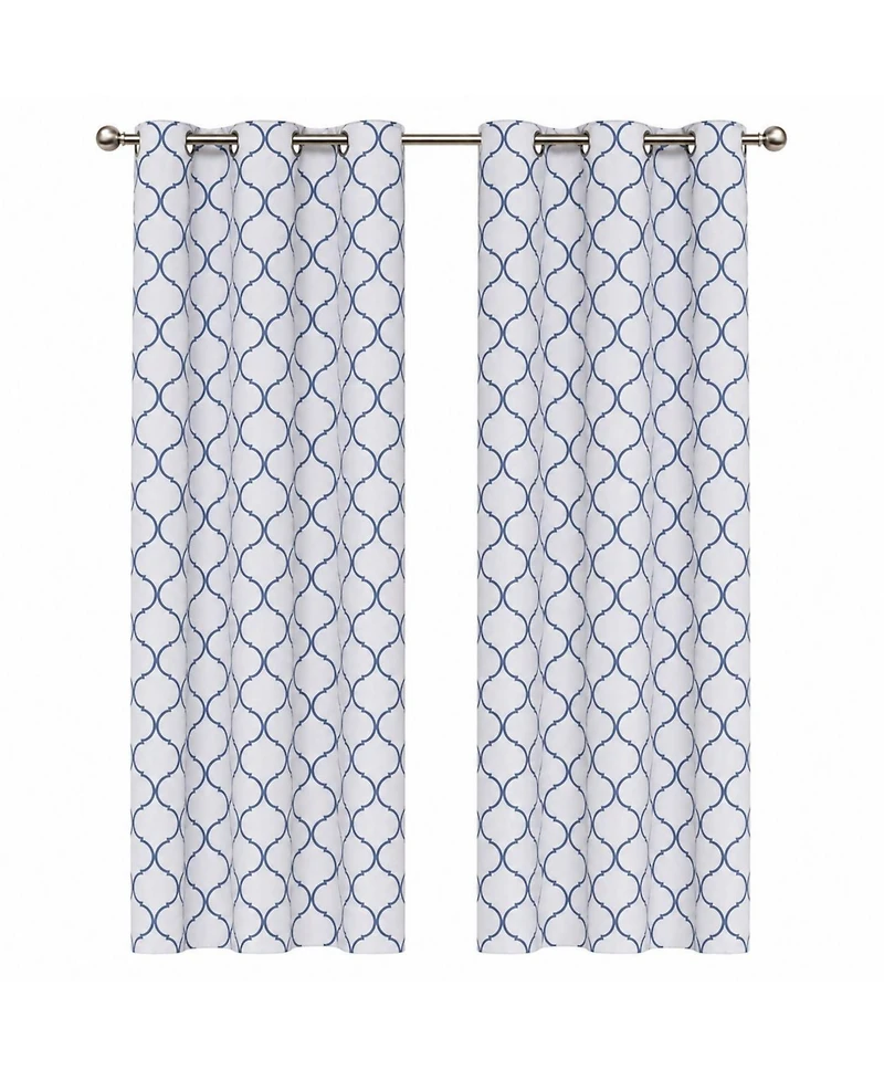 Kate Aurora Dorm Essentials Navy Trellis Grommet Top Window Curtain Panel Pair