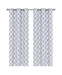Kate Aurora Dorm Essentials Navy Trellis Grommet Top Window Curtain Panel Pair