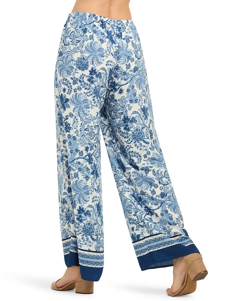 Bcx Juniors' Floral-Print Wide-Leg Pull-On Pant