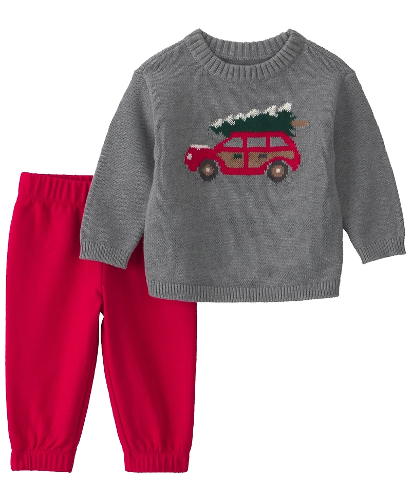 Carter's Baby Boys' Christmas Tree Car Sweater and Pants, 2-Piece Set