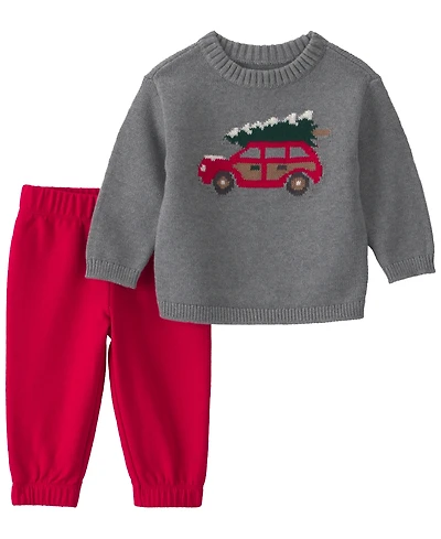 Carter's Baby Boys' Christmas Tree Car Sweater and Pants, 2-Piece Set