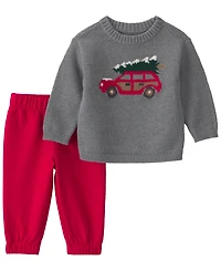 Carter's Baby Boys' Christmas Tree Car Sweater and Pants, 2-Piece Set