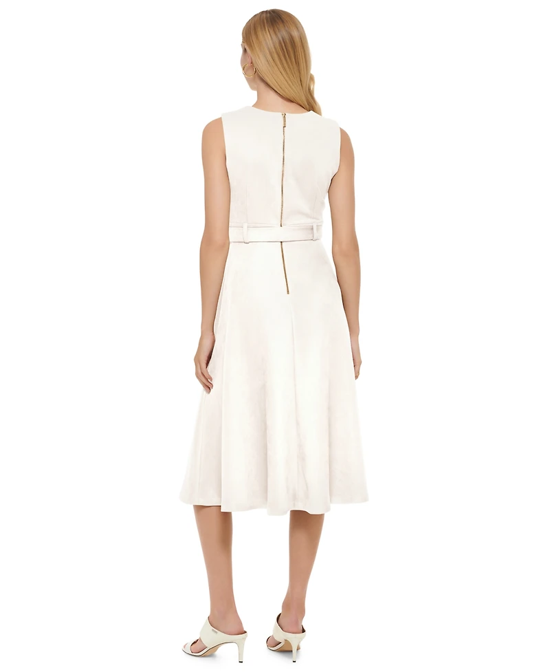 Calvin Klein Women's Crewneck Sleeveless A-Line Suede Dress