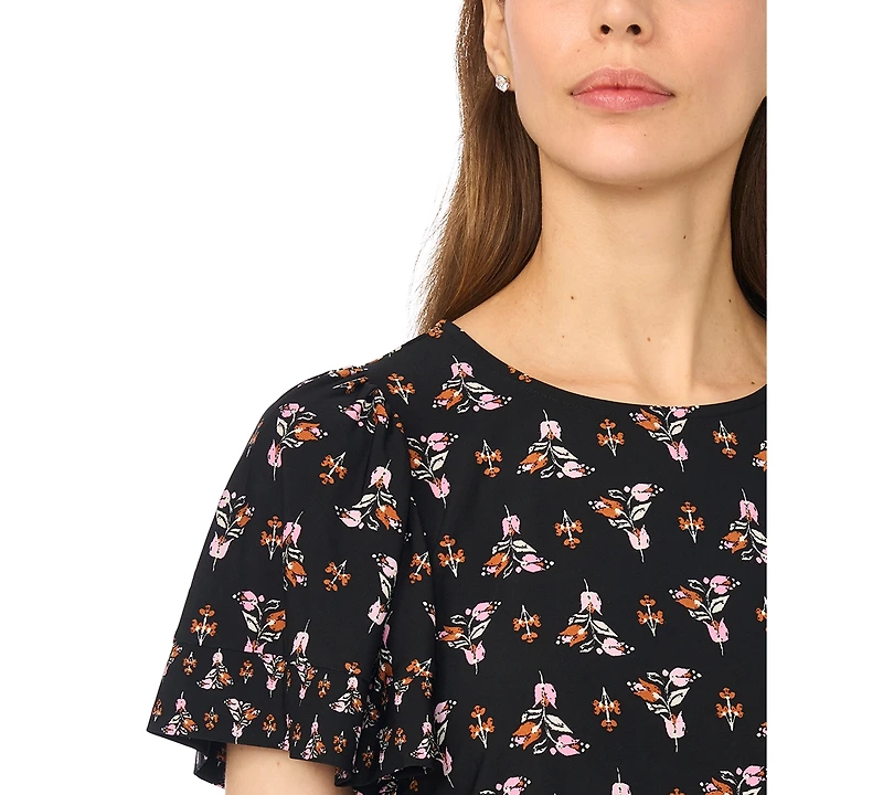 CeCe Women's Shirred Short-Sleeve Crew Neck Blouse