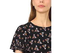 CeCe Women's Shirred Short-Sleeve Crew Neck Blouse