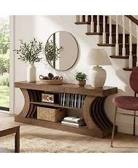 Tribesigns 63-Inch Farmhouse Entryway Console Table with Storage, Tv Console with Curved Design for Living Room, Bedroom