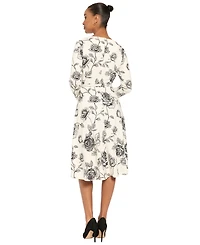 London Times Women's Floral-Print Long-Sleeve Cowl Neck Midi Dress