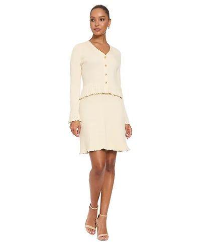 London Times Women's V-Neck Long-Sleeve Peplum Top and Skirt Set