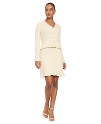 London Times Women's V-Neck Long-Sleeve Peplum Top and Skirt Set