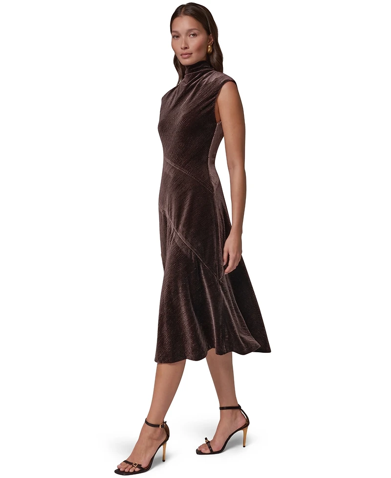 Donna Karan New York Women's Mock Neck Crinkled Velvet A-Line Dress