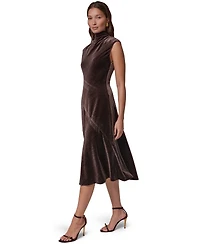 Donna Karan New York Women's Mock Neck Crinkled Velvet A-Line Dress