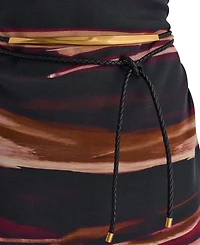 Sleeveless Printed Midi Sheath Dress with Belt