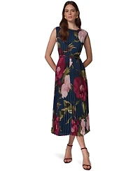 Donna Karan New York Women's Cap Sleeve Floral Chiffon A-Line Midi Dress