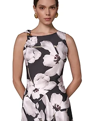 Donna Karan New York Women's Floral Asymmetrical Hem Boat Neck Midi Dress