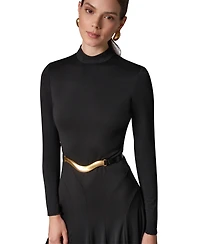 Donna Karan New York Women's Long Sleeve Mock Neck Pleated Maxi Dress with Belt