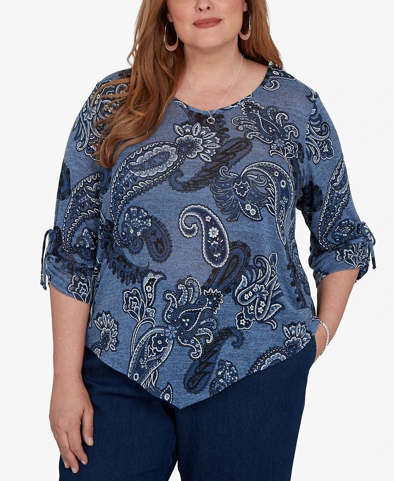 Alfred Dunner Plus V-Neck 3/4-Sleeve Asymmetric Hem Blouse