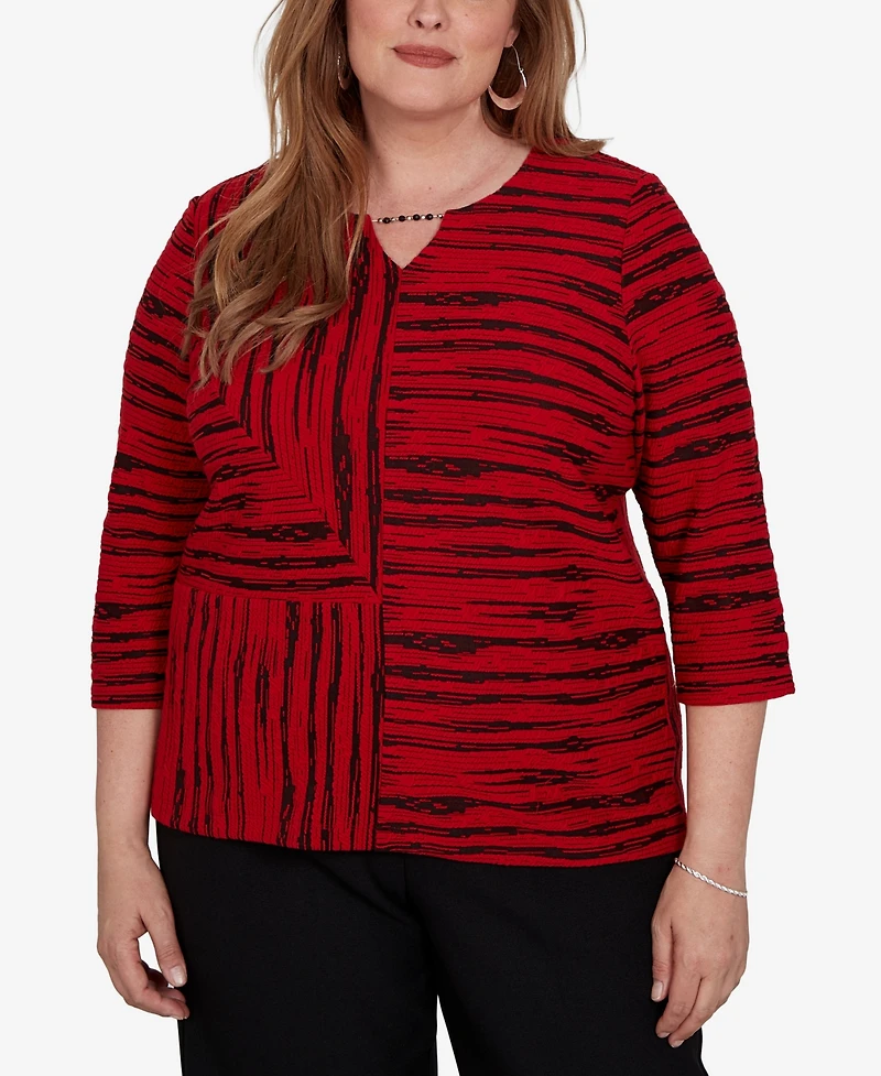 Alfred Dunner Plus Keyhole Neck Print 3/4-Sleeve Blouse