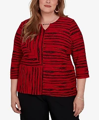 Alfred Dunner Plus Keyhole Neck Print 3/4-Sleeve Blouse
