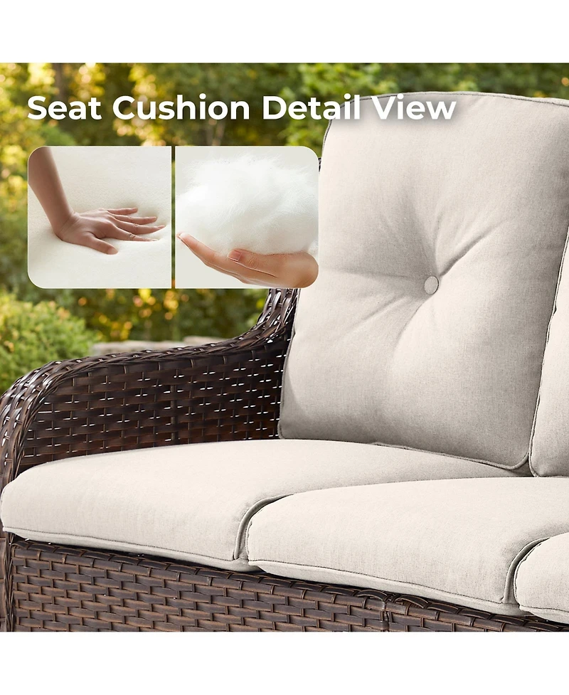 Pocassy 5 Pieces Outdoor Patio Furniture Set with Fire Pit Table Kits, Rattan Wicker Sectional Swivel Rocker Chairs Sets