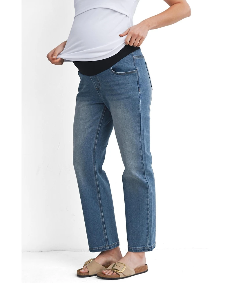 Hello Miz Maternity Over-the-Belly Straight-Leg Pull-On Jeans