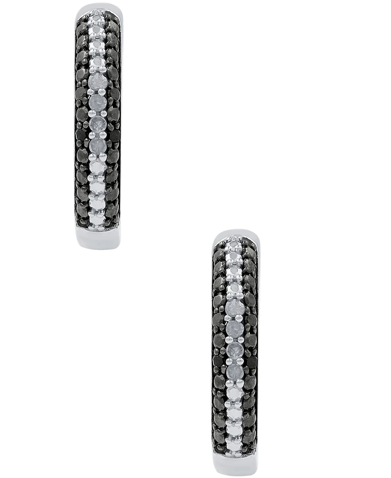 Black & White Diamond Hoop Earrings (1/6 ct. t.w.) in Sterling Silver