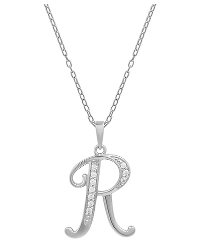 Diamond R Initial 18" Pendant Necklace (1/10 ct. t.w.) in Sterling Silver