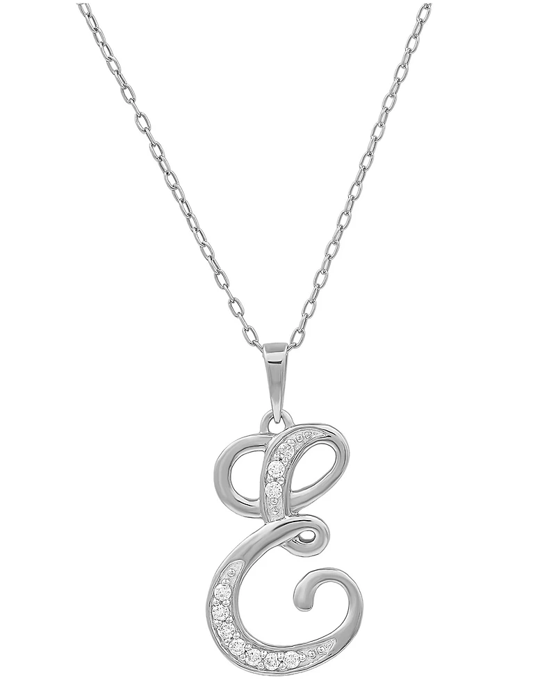 Diamond E Initial 18" Pendant Necklace (1/10 ct. t.w.) in Sterling Silver