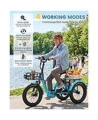 Mooncool TK2 Pro Adult Folding E-Trike with Reverse, 6-Speed, 1500W Peak, 20" Fat Tire