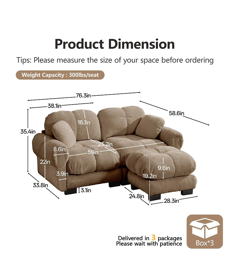 Clihome Chenille Cloud L-Shaped Loveseat Sofa,Stylish petal design Sofa Couch with Movable Ottoman