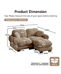 Clihome Chenille Cloud L-Shaped Loveseat Sofa,Stylish petal design Sofa Couch with Movable Ottoman
