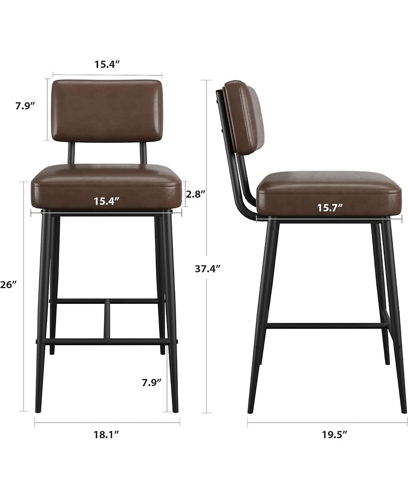 gaomon Set of 2 Counter Height Bar Stools, 26 Inch Faux Leather with Backrest for Kitchen Island Dining