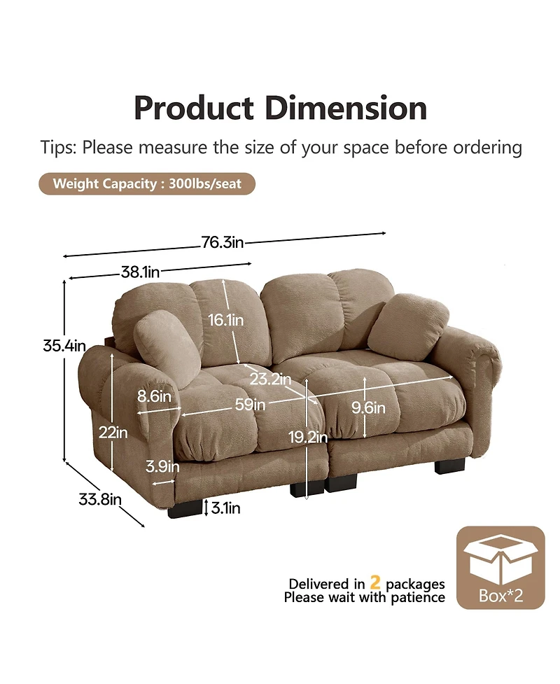 Clihome Chenille Cloud Loveseat Sofa with exquisite pillows