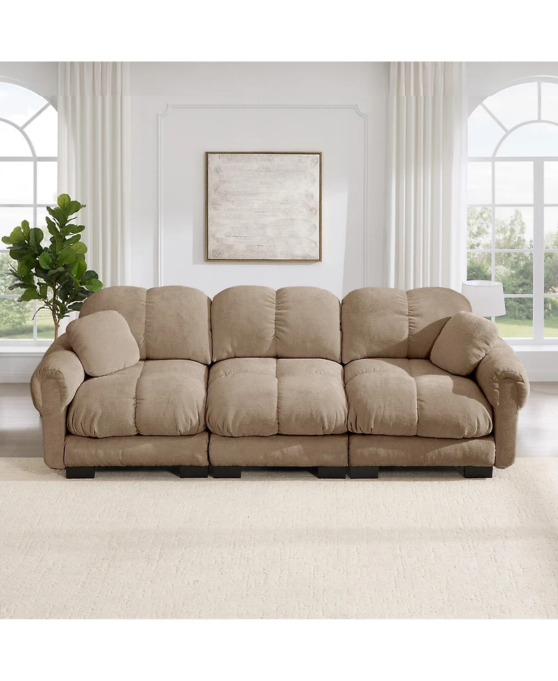 Clihome Chenille Cloud 3-Seater Sofa, Exquisite pillows and quilted back cushions